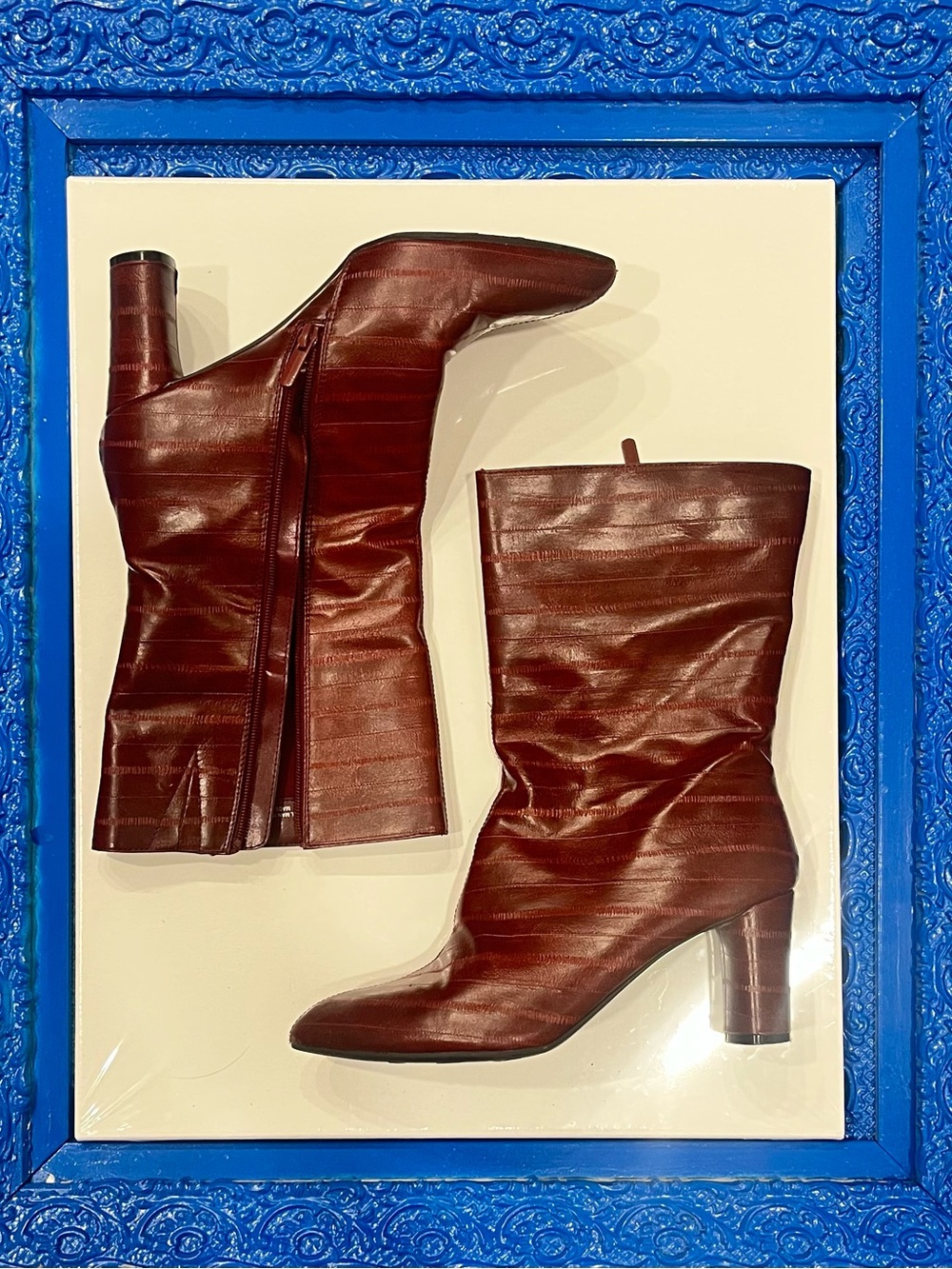 Women's Mid-Calf Leather Boots in Burgundy